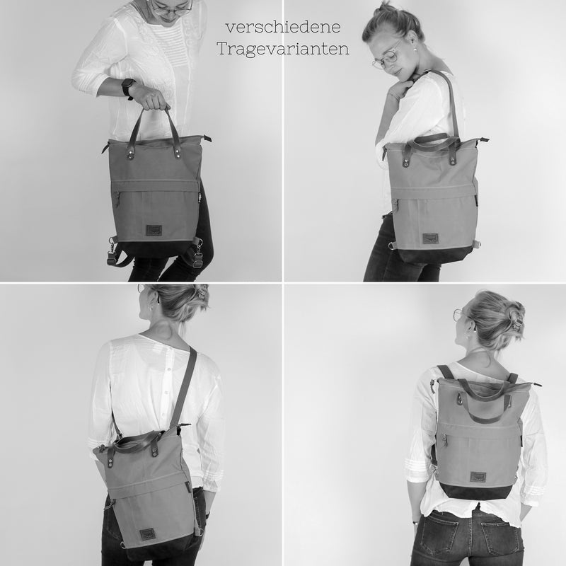 Rucksack Tasche "Anouk"  • Shopper mit Rucksack Funktion  • Anthrazit Palmen • 2in1 Convertible Tote Bag