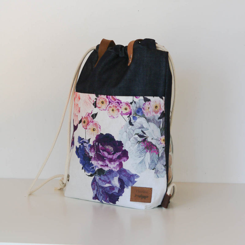 Shopper / Turnbeutel "Merle" • Floral Denim • 2in1 Tasche