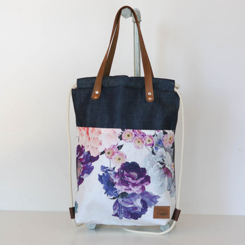 Shopper / Turnbeutel "Merle" • Floral Denim • 2in1 Tasche