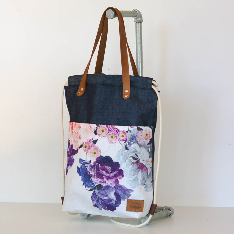 Shopper / Turnbeutel "Merle" • Floral Denim • 2in1 Tasche