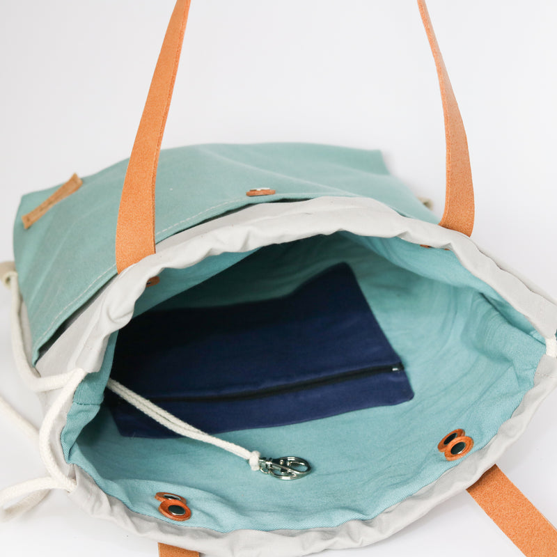 Handtaschen Rucksack "Ava" • Mint Grau • 2in1 Turnbeutel Shopper