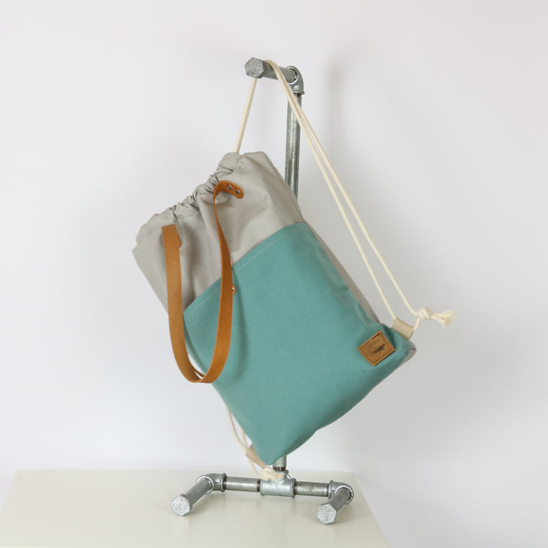Handtaschen Rucksack "Ava" • Mint Grau • 2in1 Turnbeutel Shopper