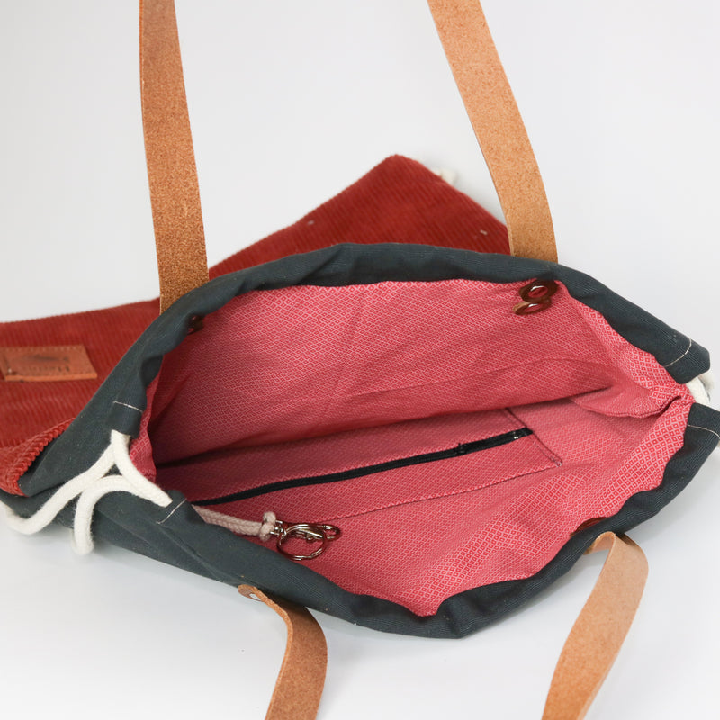 Handtaschen Rucksack "Edda" • Cord Rouge Rot • 2in1 Turnbeutel Shopper