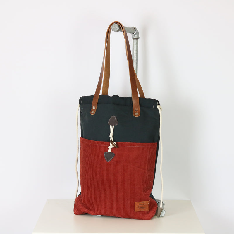 Handtaschen Rucksack "Edda" • Cord Rouge Rot • 2in1 Turnbeutel Shopper