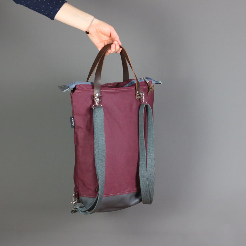 Rucksack Tasche "Leefke"  • Shopper mit Rucksack Funktion  • Weinrot Bio Baumwolle • 2in1 Convertible Tote Bag