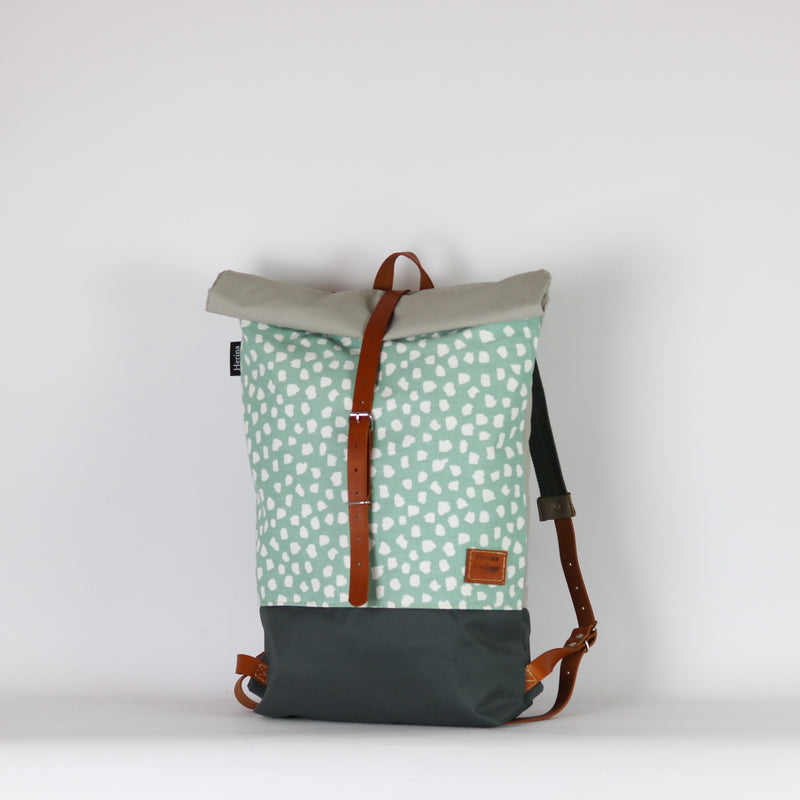 Rucksack Roll Top  "Ida" • Pünktchen Mint Hellgrau • Wasserabweisend