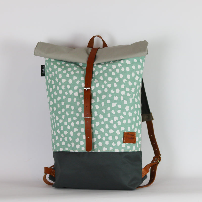 Rucksack Roll Top  "Ida" • Pünktchen Mint Hellgrau • Wasserabweisend