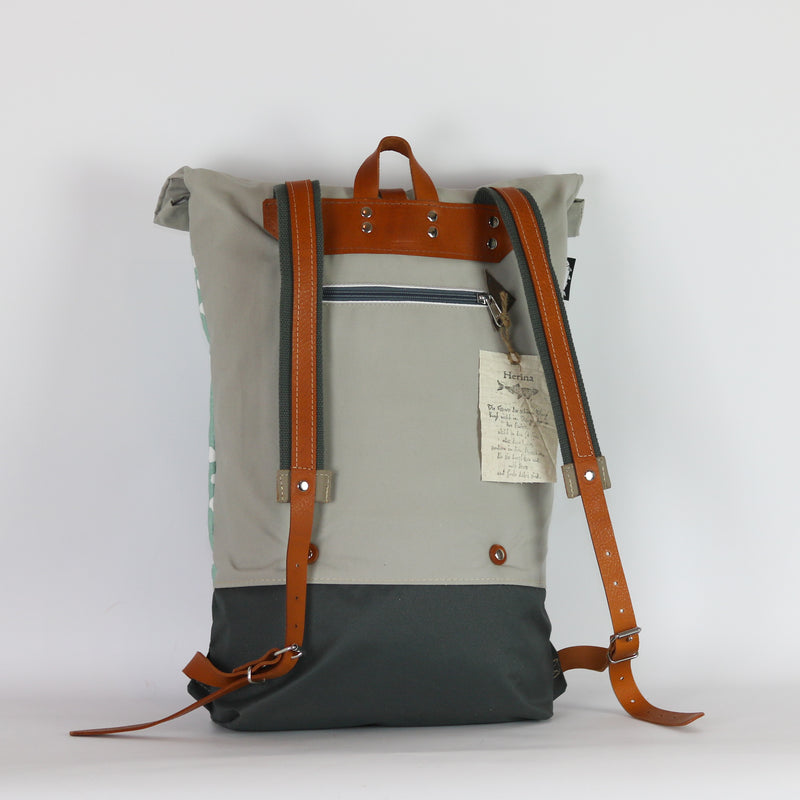 Rucksack Roll Top  "Ida" • Pünktchen Mint Hellgrau • Wasserabweisend