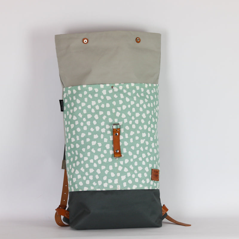 Rucksack Roll Top  "Ida" • Pünktchen Mint Hellgrau • Wasserabweisend