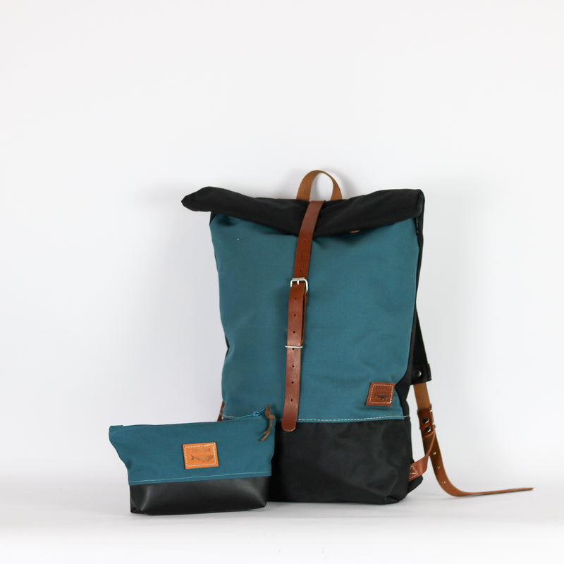 Rucksack Roll Top "Bruno" • Petrol Schwarz•