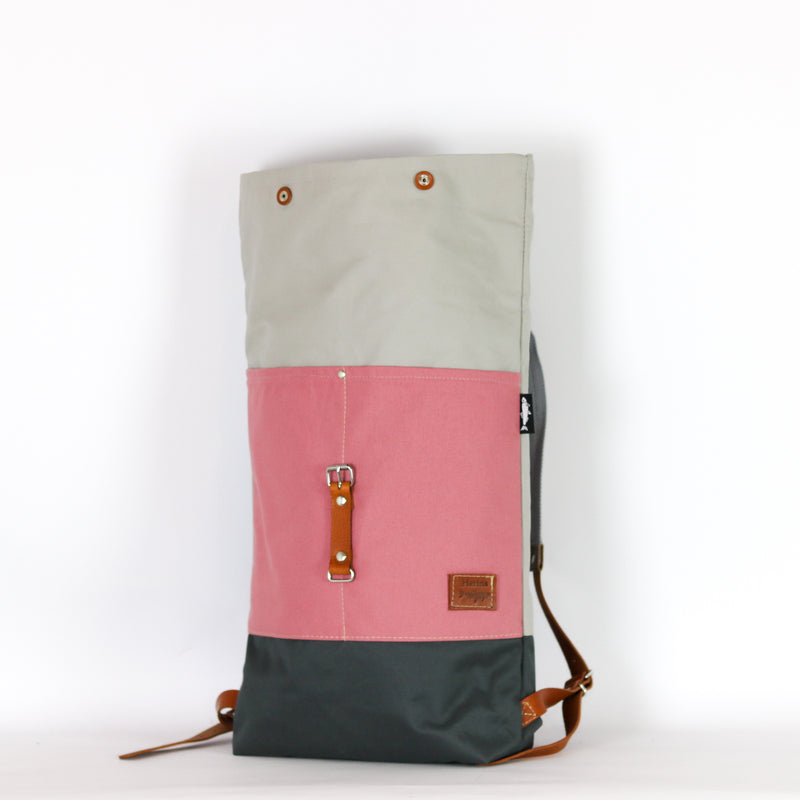 Rucksack Roll Top "Emma" • Pastell Rosé • Fronttasche