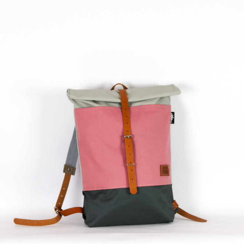 Rucksack Roll Top "Emma" • Pastell Rosé • Fronttasche