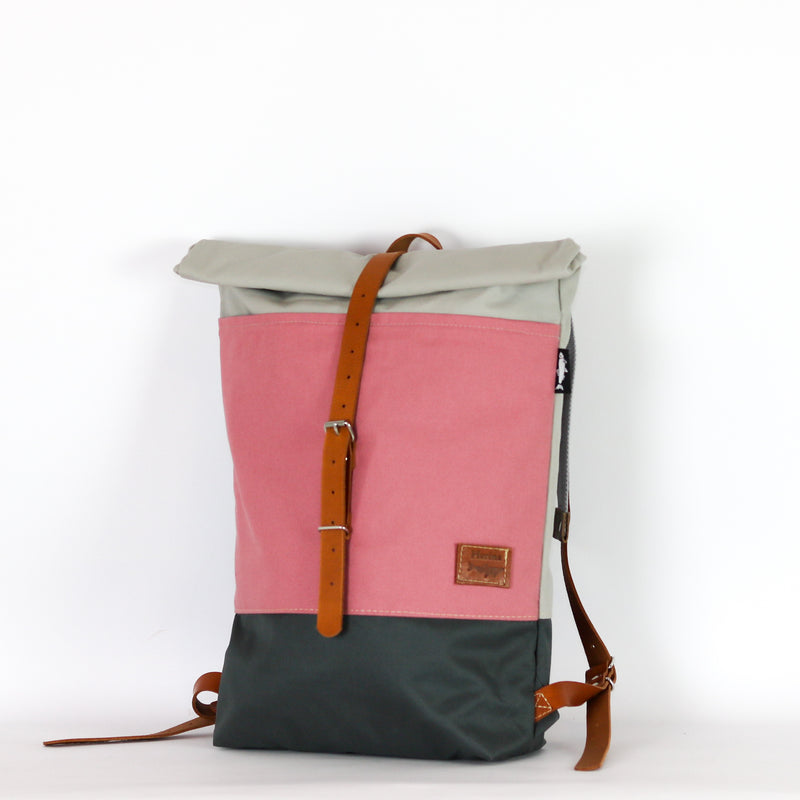 Rucksack Roll Top "Emma" • Pastell Rosé • Fronttasche