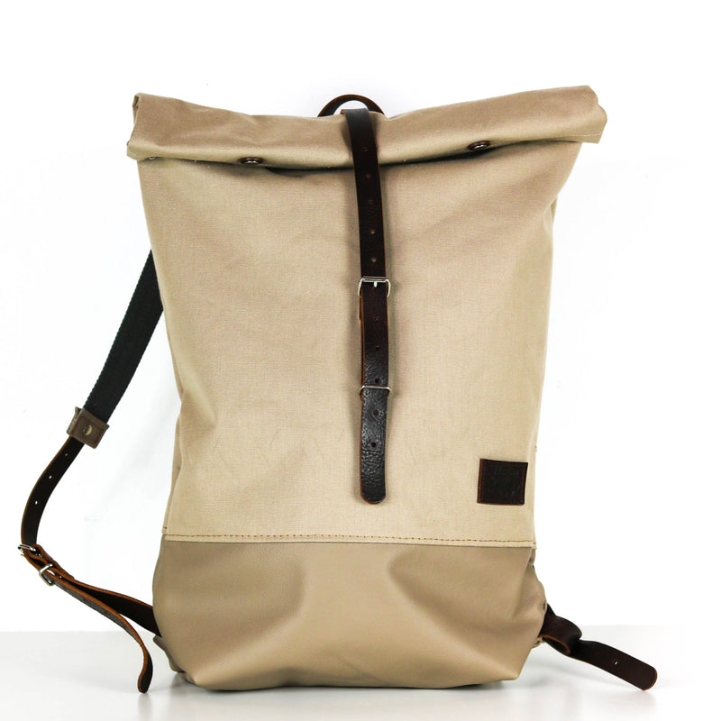 Rucksack Roll Top  "Mara" • Creme Beige Leder • Wasserabweisend