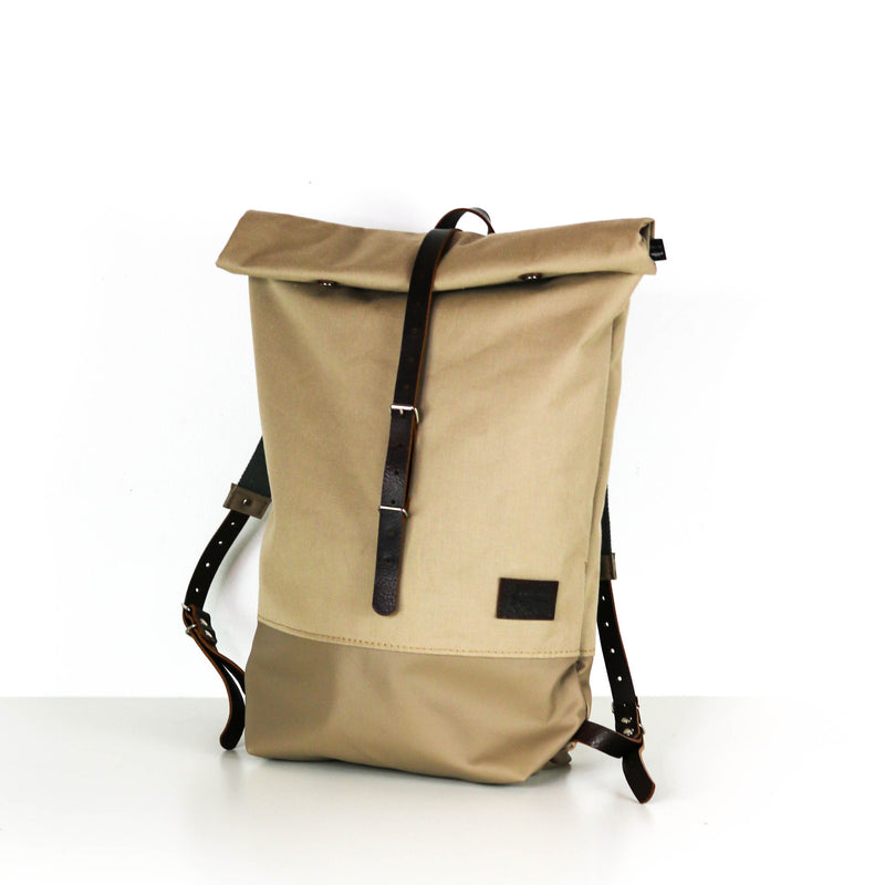 Rucksack Roll Top  "Mara" • Creme Beige Leder • Wasserabweisend