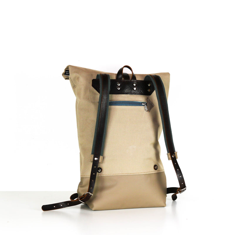 Rucksack Roll Top  "Mara" • Creme Beige Leder • Wasserabweisend