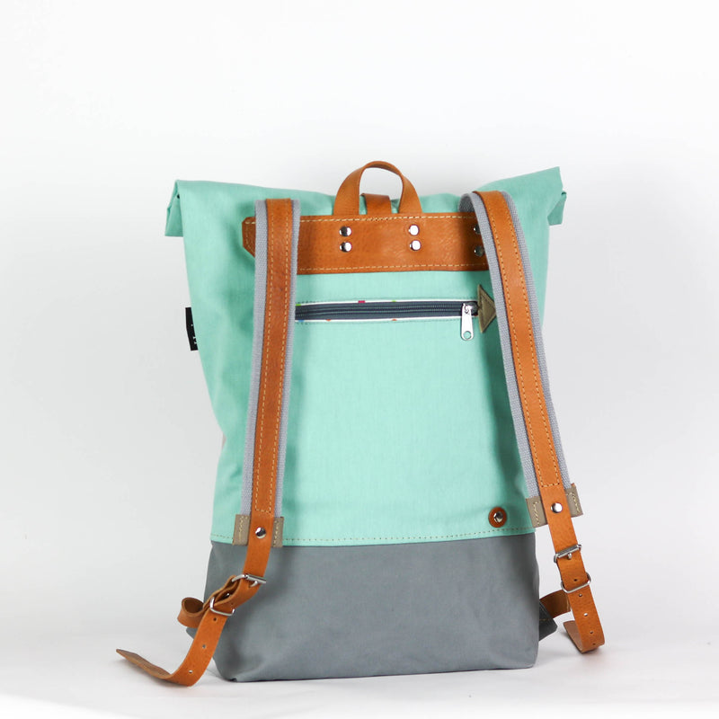 Rucksack Roll Top  "Neele" • Mint - Pastelltürkis • Wasserabweisend