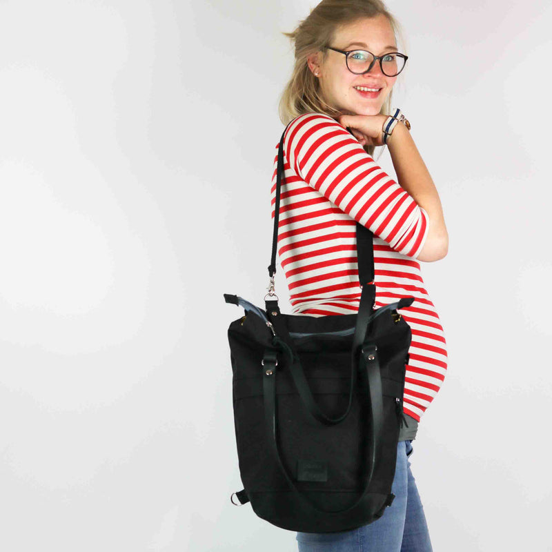 Rucksack Tasche "Oskar"  • Shopper mit Rucksack Funktion  • Schwarz  • 2in1 Convertible Tote Bag